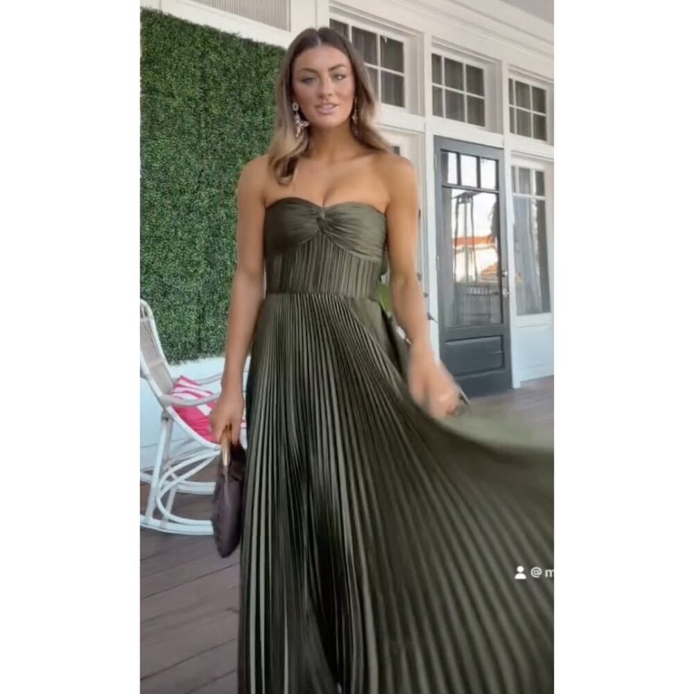 AMUR Pleated Strapless Belle Dress in Olive Size US 6